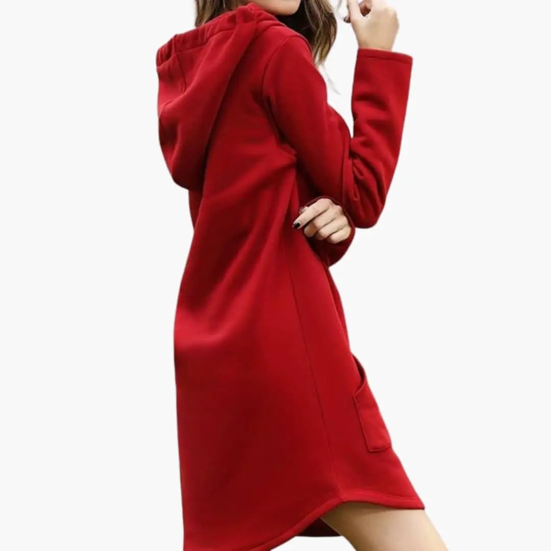 Women’s Hoodie Dress with Drawstring Hood and Kangaroo Pocket