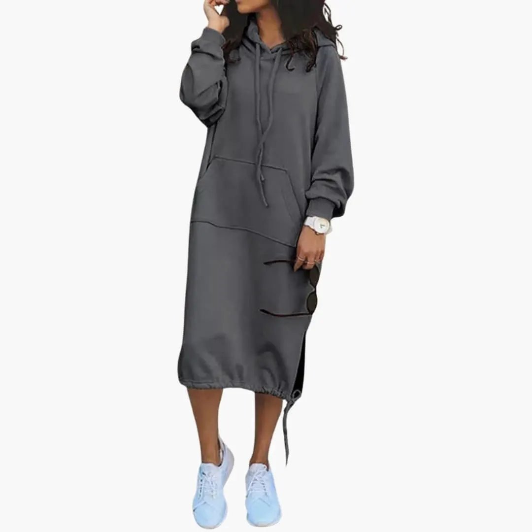 Women’s Hoodie Dress with Kangaroo Pocket and Drawstring Hem