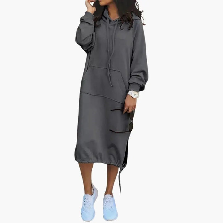 Women’s Hoodie Dress with Kangaroo Pocket and Drawstring Hem