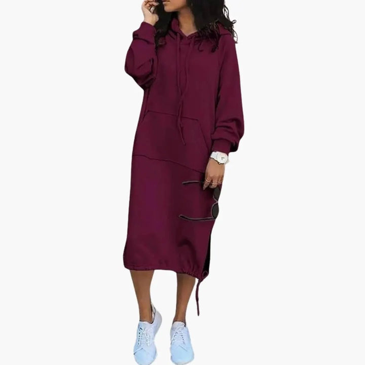 Women’s Hoodie Dress with Kangaroo Pocket and Drawstring Hem