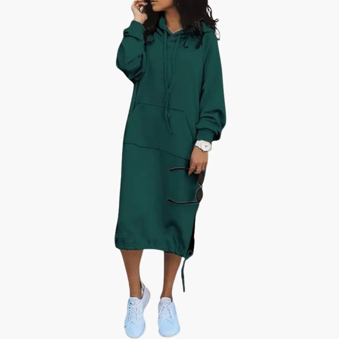 Women’s Hoodie Dress with Kangaroo Pocket and Drawstring Hem
