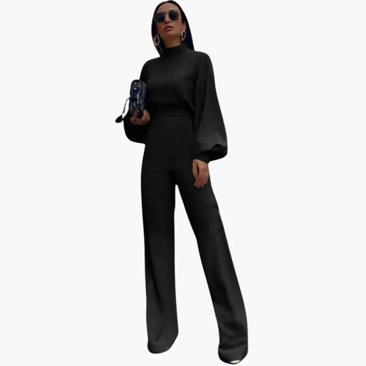 Women’s Jumpsuit with Half Collar and Long Sleeves