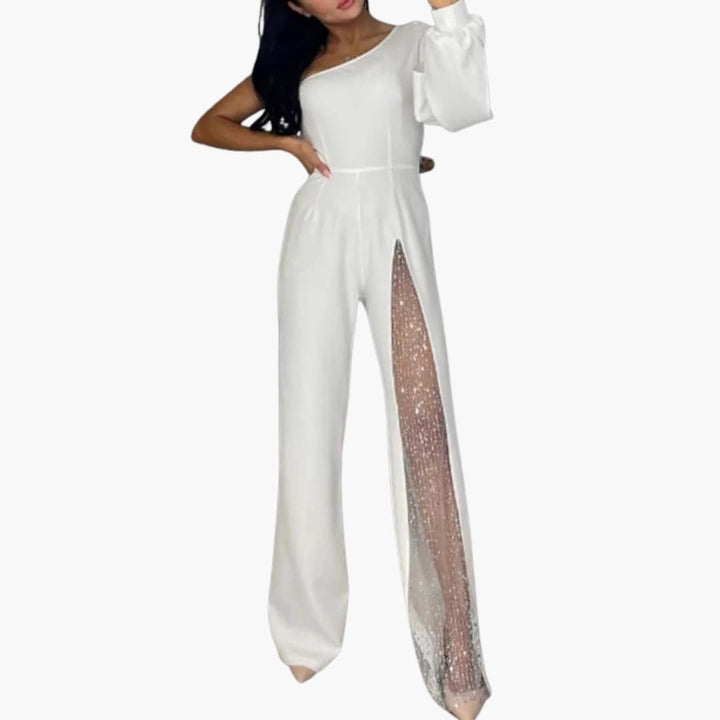 Women’s Jumpsuit with Transparent Inserts and Sequined Details