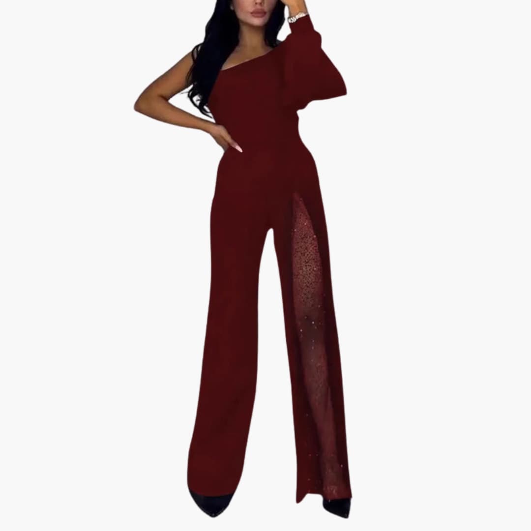 Women’s Jumpsuit with Transparent Inserts and Sequined Details