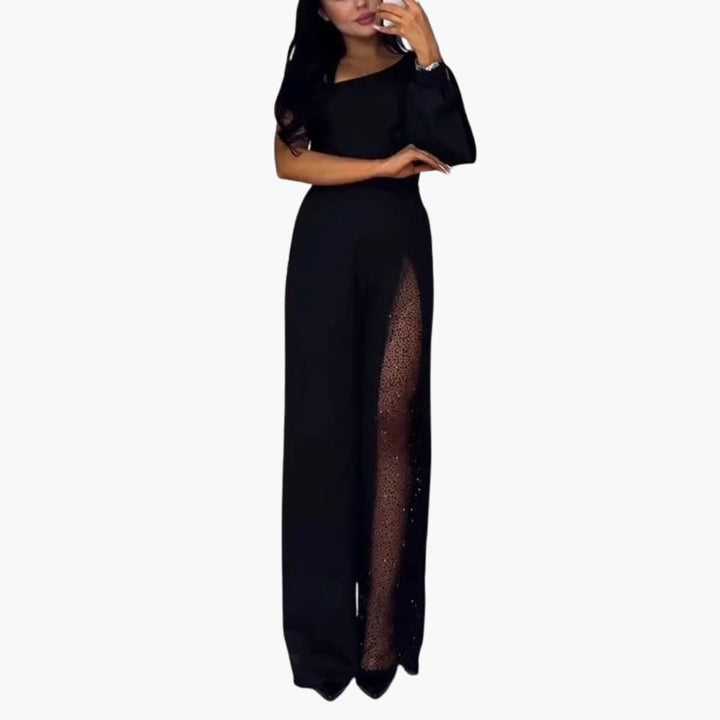 Women’s Jumpsuit with Transparent Inserts and Sequined Details