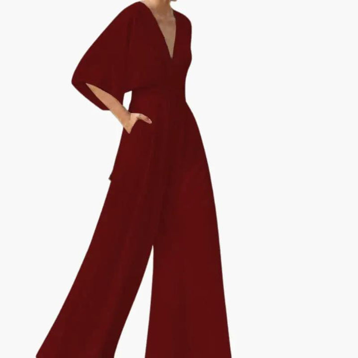 Women's Summer Jumpsuit with V-Neckline and Half Sleeves