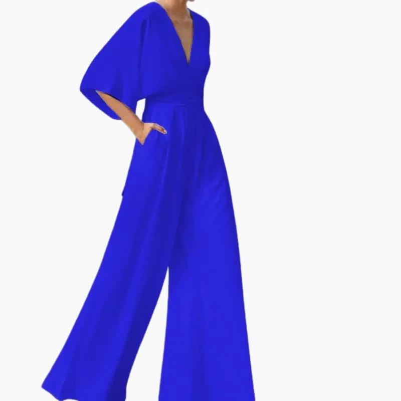 Women's Summer Jumpsuit with V-Neckline and Half Sleeves