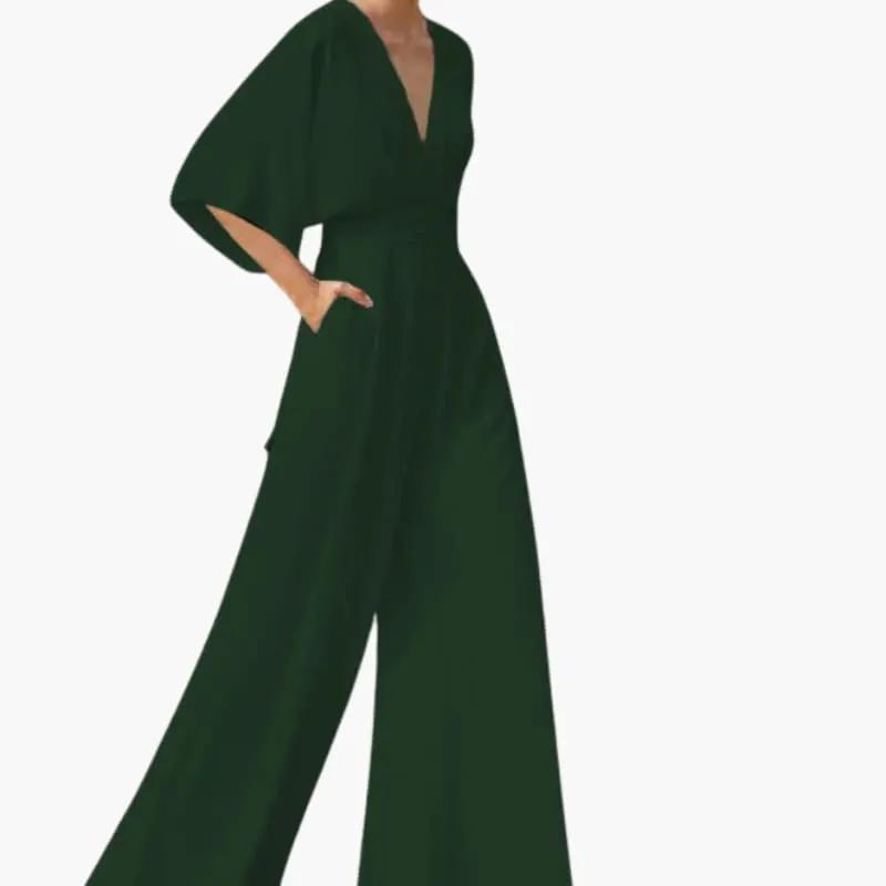 Women's Summer Jumpsuit with V-Neckline and Half Sleeves