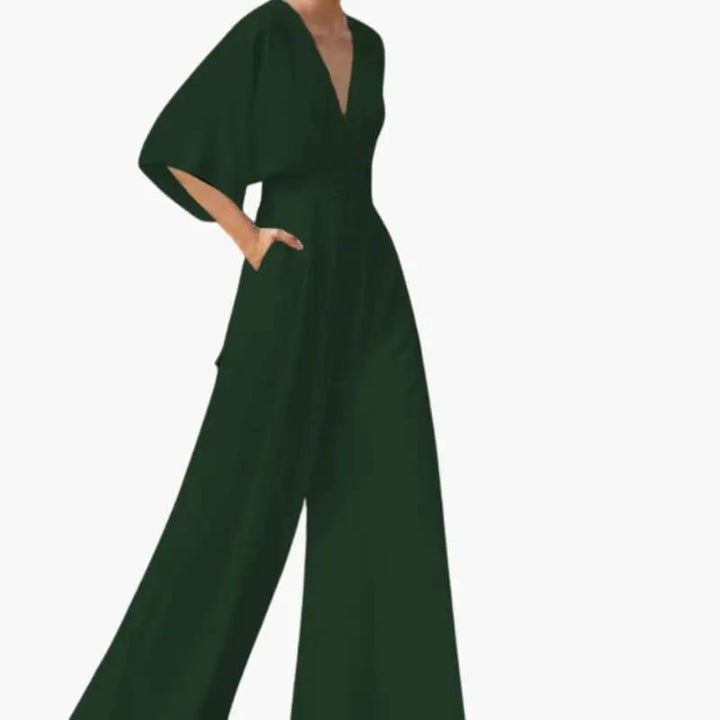 Women's Summer Jumpsuit with V-Neckline and Half Sleeves