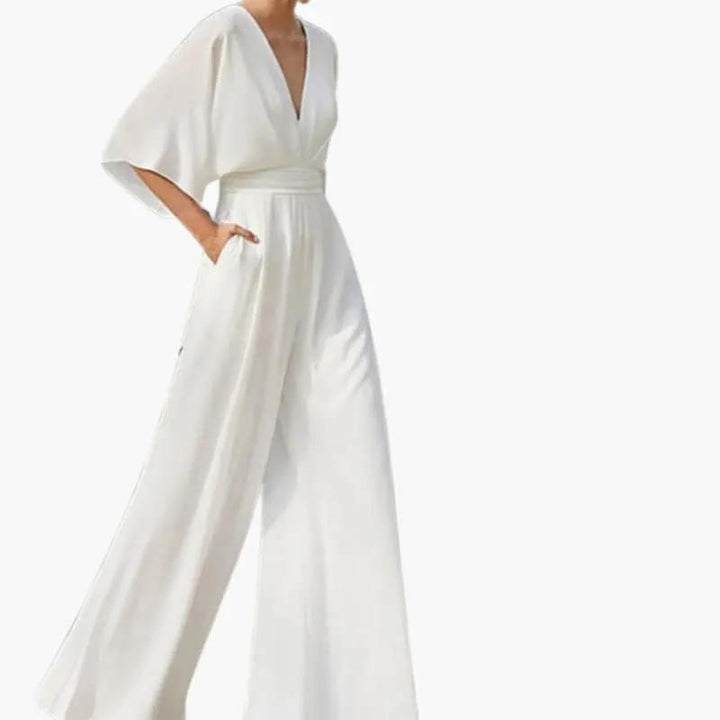 Women's Summer Jumpsuit with V-Neckline and Half Sleeves