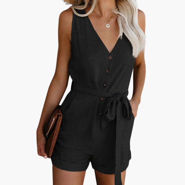Women's Jumpsuit with V-Neckline and Straight Legs