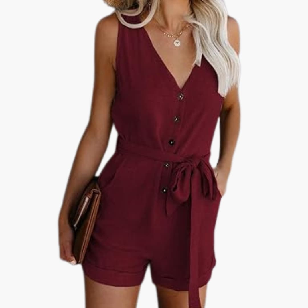 Women's Jumpsuit with V-Neckline and Straight Legs