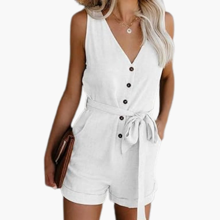 Women's Jumpsuit with V-Neckline and Straight Legs