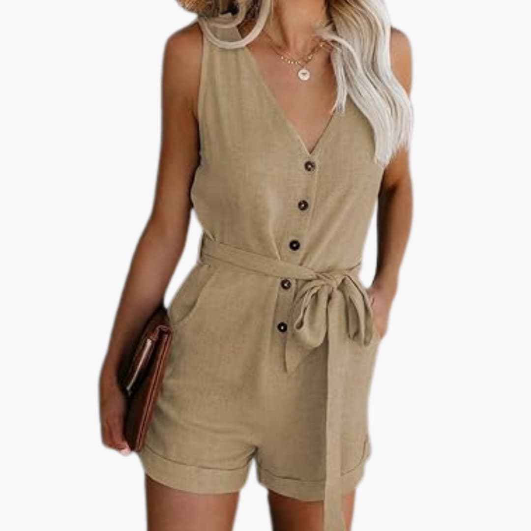 Women's Jumpsuit with V-Neckline and Straight Legs