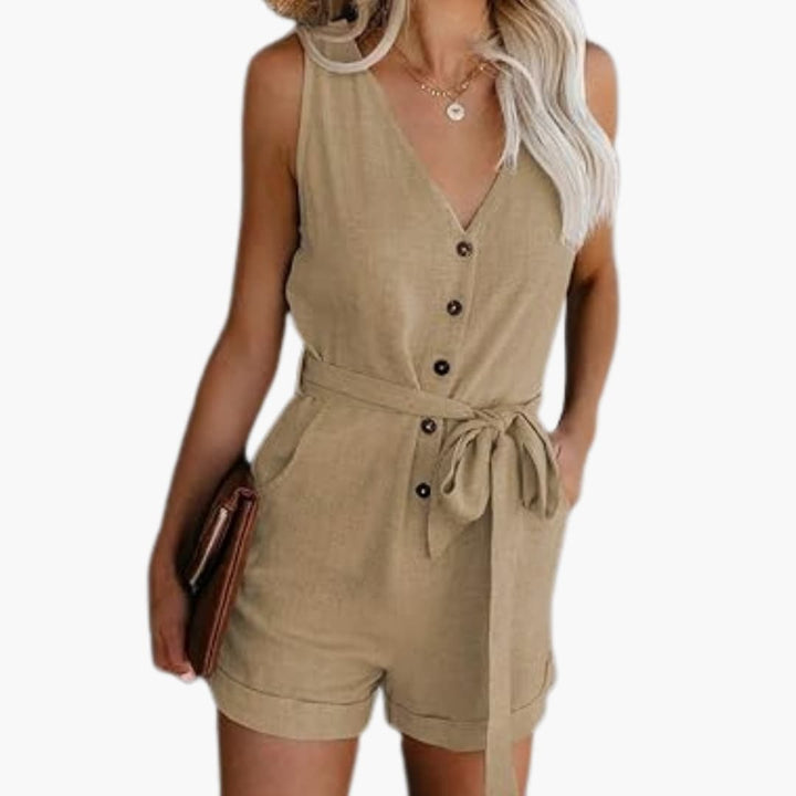 Women's Jumpsuit with V-Neckline and Straight Legs