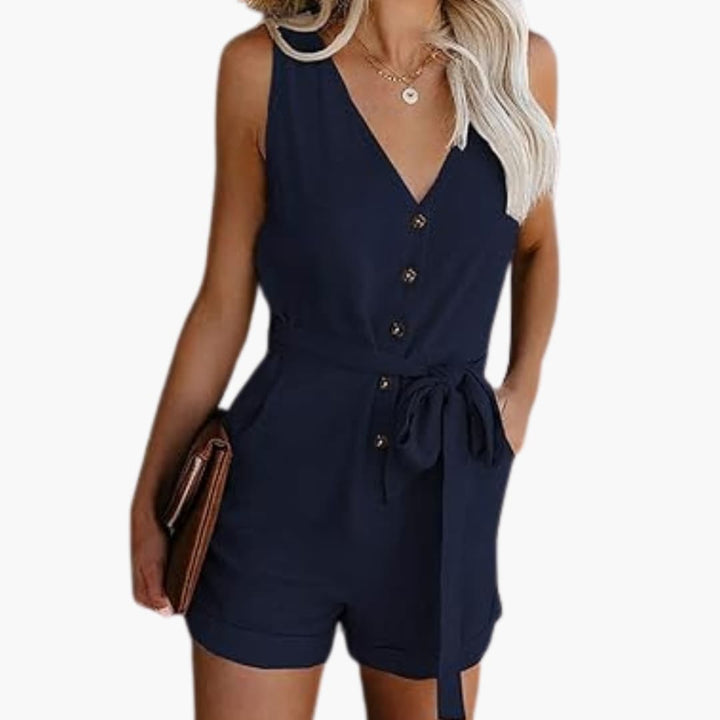 Women's Jumpsuit with V-Neckline and Straight Legs