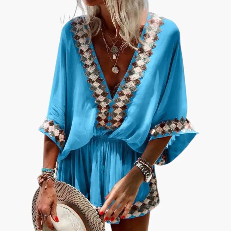 Women's Jumpsuit with V Neckline and Wide Legs