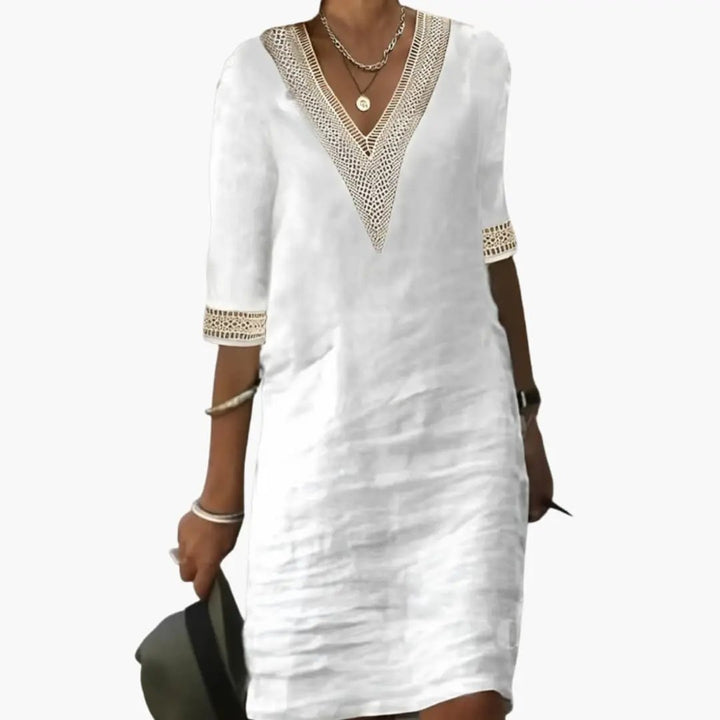 Women’s Knee-Length Dress with Round Neck and Short Sleeves