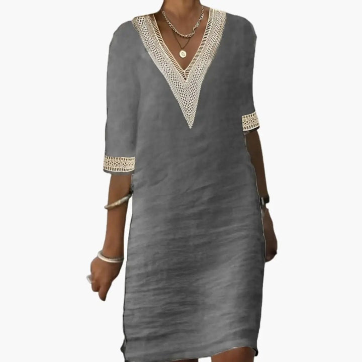 Women’s Knee-Length Dress with Round Neck and Short Sleeves