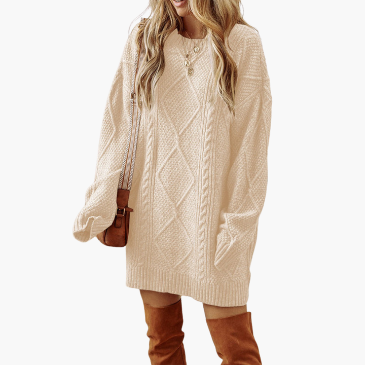 Women’s Knit Dress with Cable Detailing and Ribbed Edges