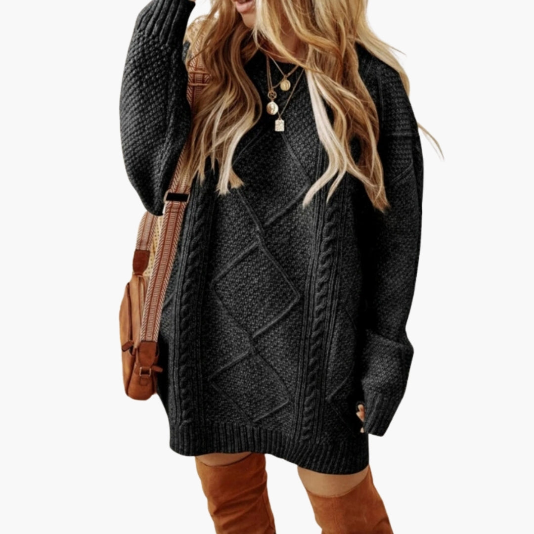 Women’s Knit Dress with Cable Detailing and Ribbed Edges