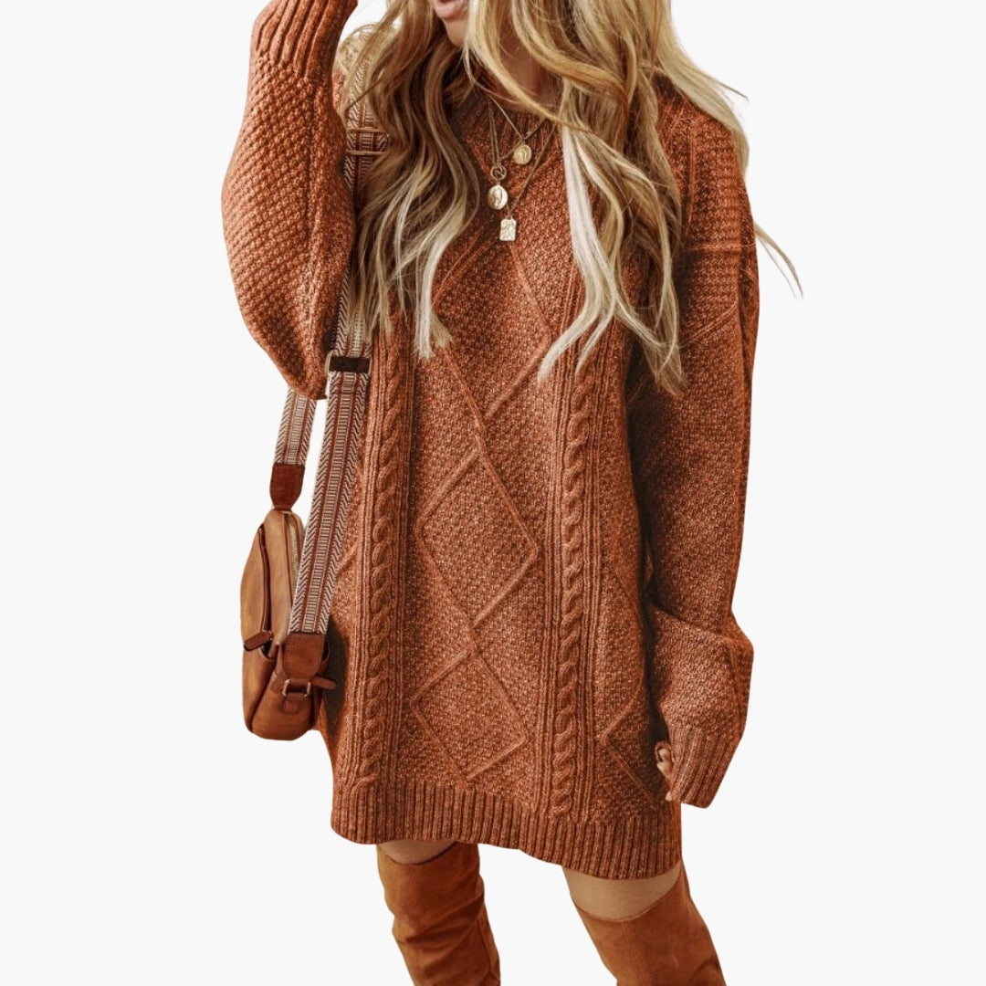 Women’s Knit Dress with Cable Detailing and Ribbed Edges