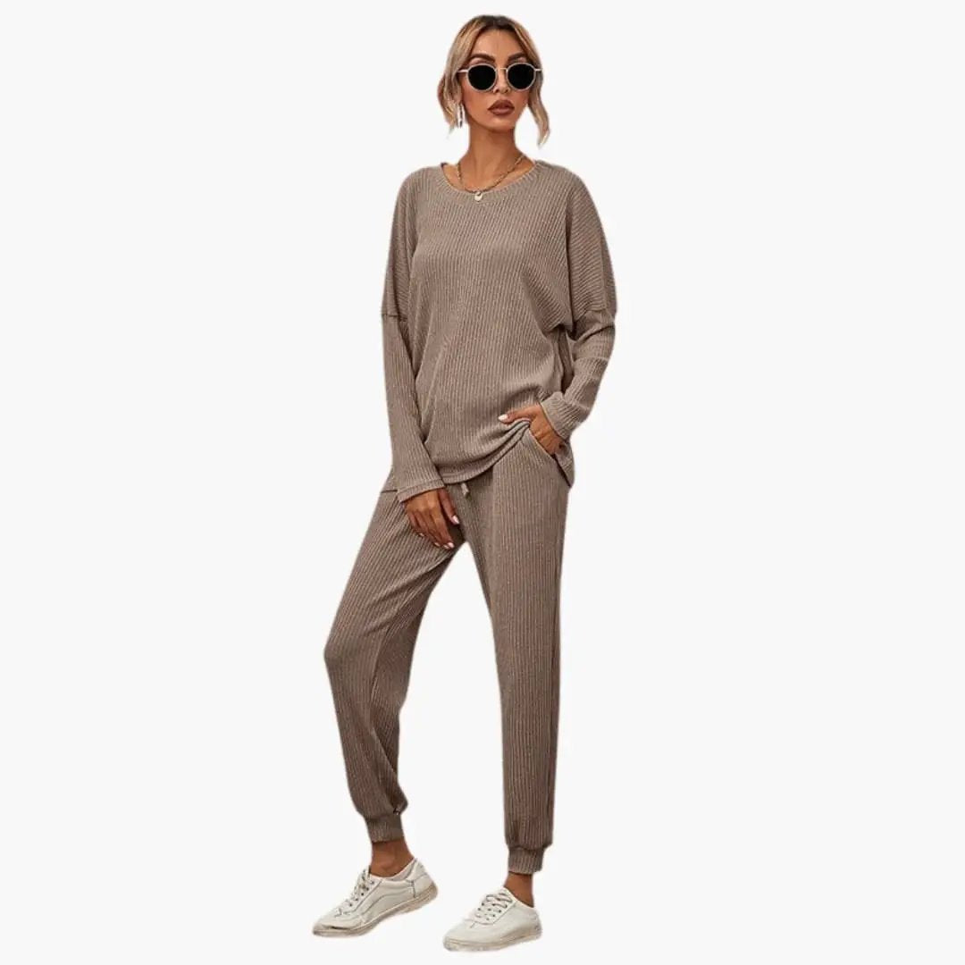 Women’s Knit Jumpsuit with Elastic Waist and Side Pockets