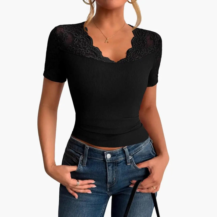 Women's Lace Crop Top with Round Neck