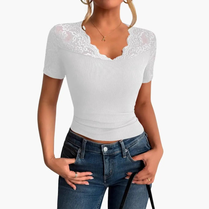 Women's Lace Crop Top with Round Neck