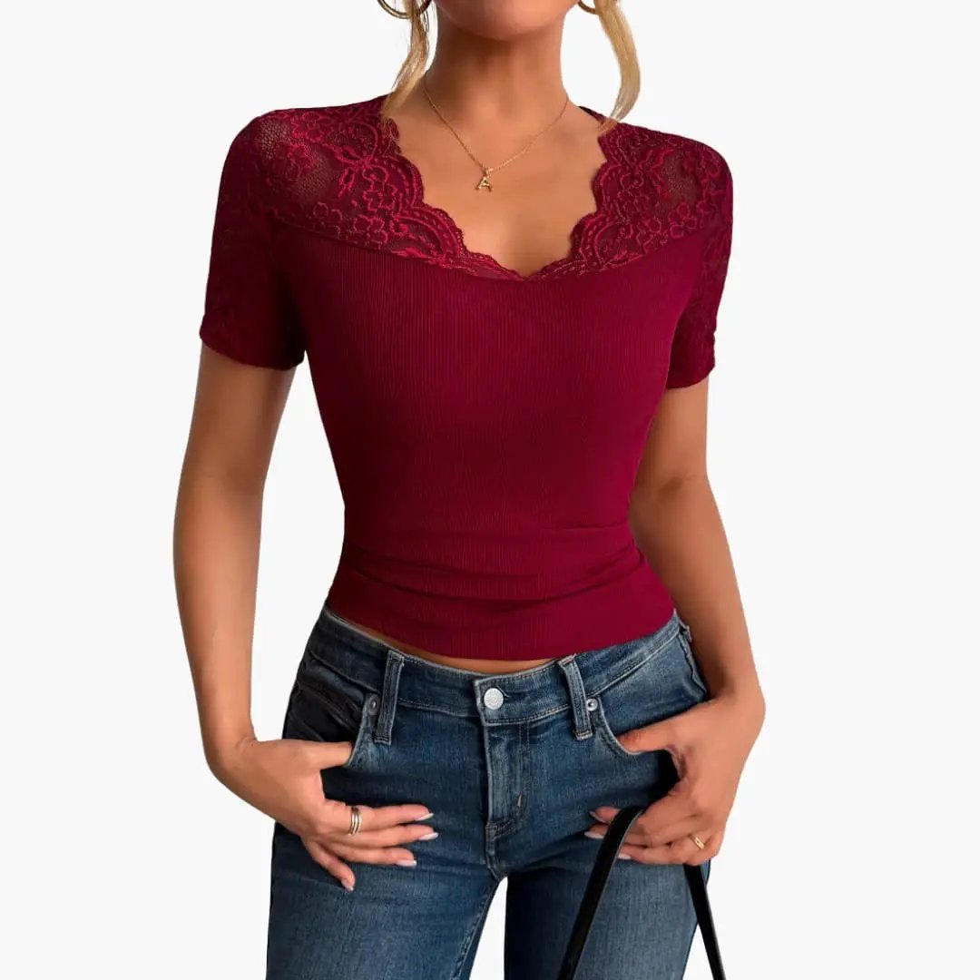Women's Lace Crop Top with Round Neck