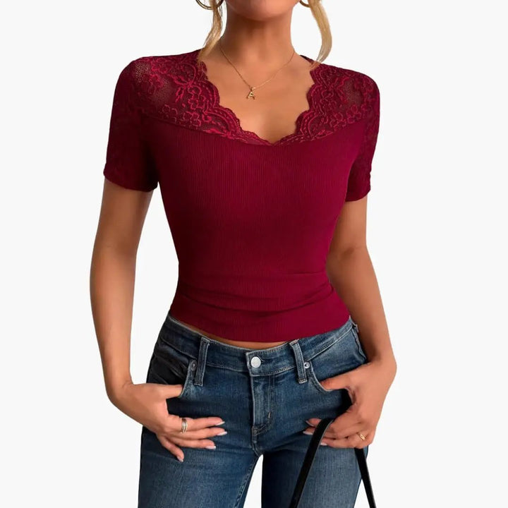 Women's Lace Crop Top with Round Neck
