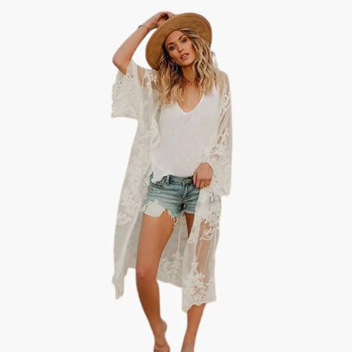 Women’s Lace Top with Open Front and Short Sleeves