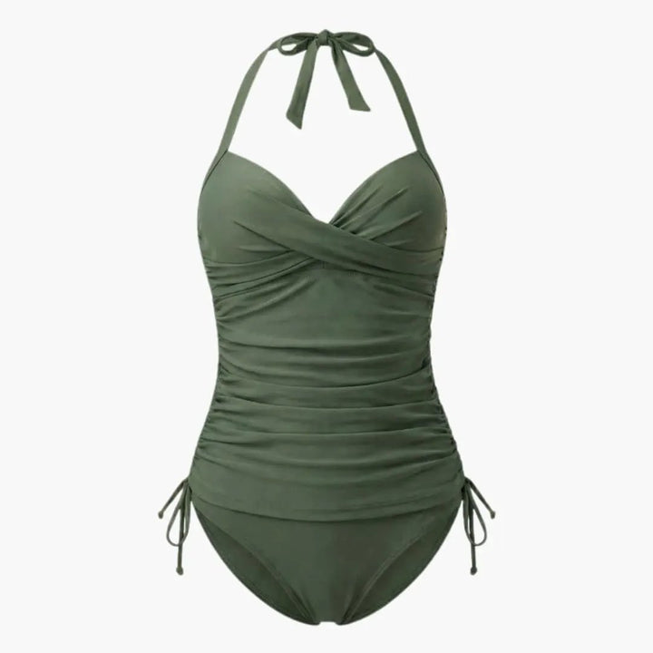 Women’s Leopard V-Neck Tankini Set with Belted High-Waist Bottom
