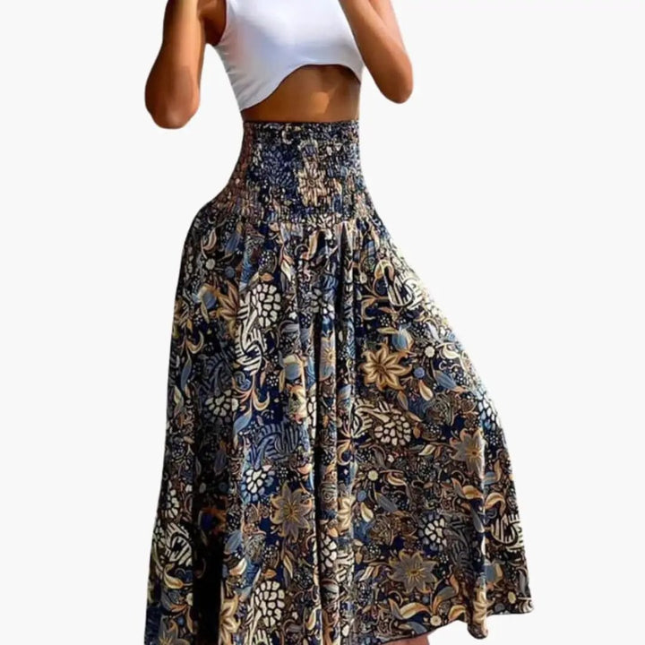 Women's Long A-Line Skirt with Elastic Waistband and Side Pockets