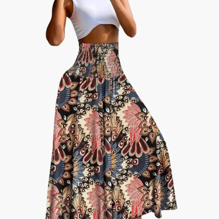 Women's Long A-Line Skirt with Elastic Waistband and Side Pockets
