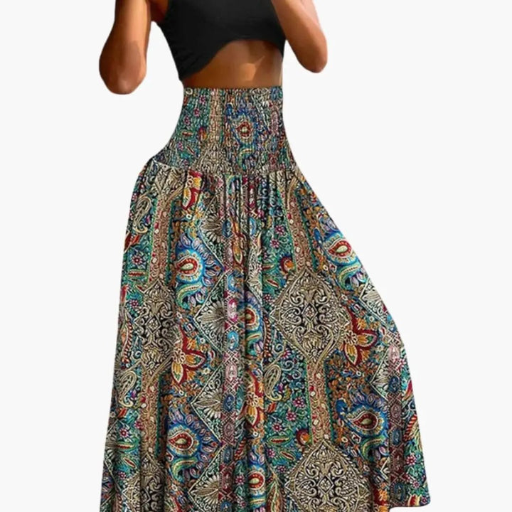 Women's Long A-Line Skirt with Elastic Waistband and Side Pockets