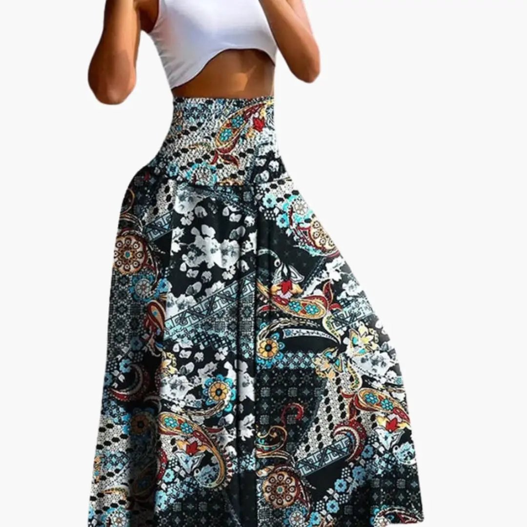 Women's Long A-Line Skirt with Elastic Waistband and Side Pockets