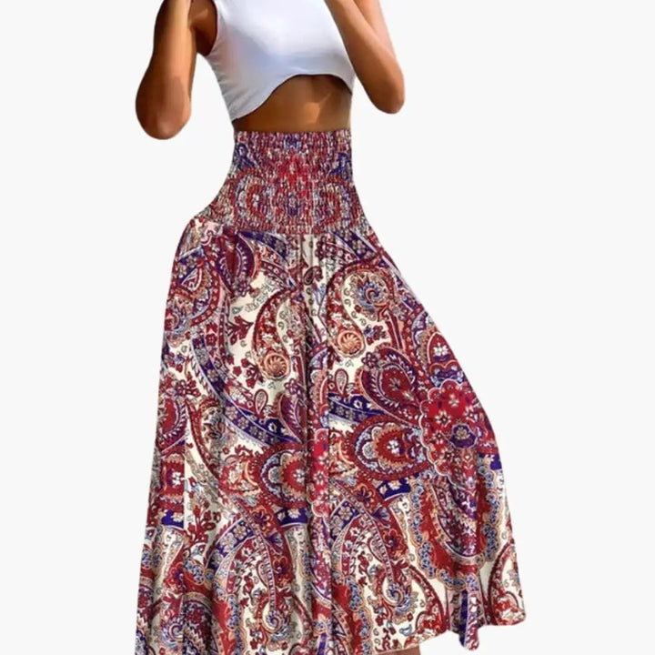 Women's Long A-Line Skirt with Elastic Waistband and Side Pockets
