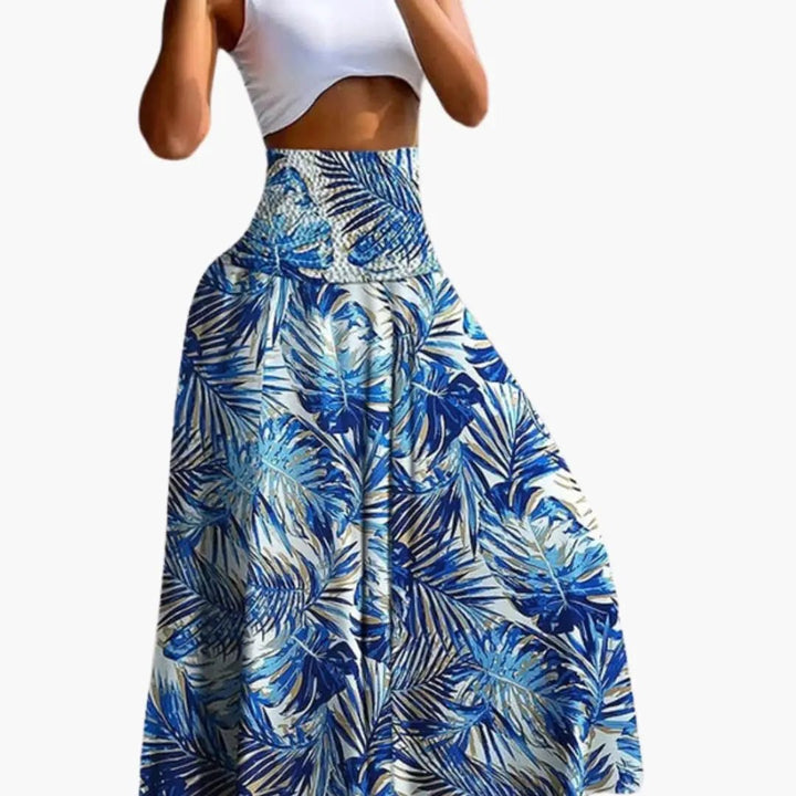 Women's Long A-Line Skirt with Elastic Waistband and Side Pockets