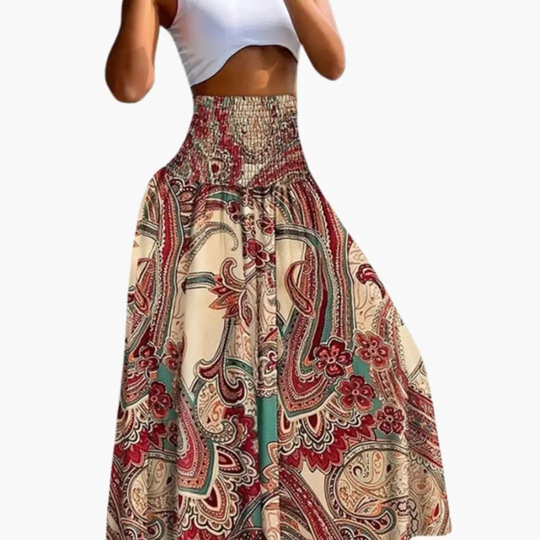Women's Long A-Line Skirt with Elastic Waistband and Side Pockets
