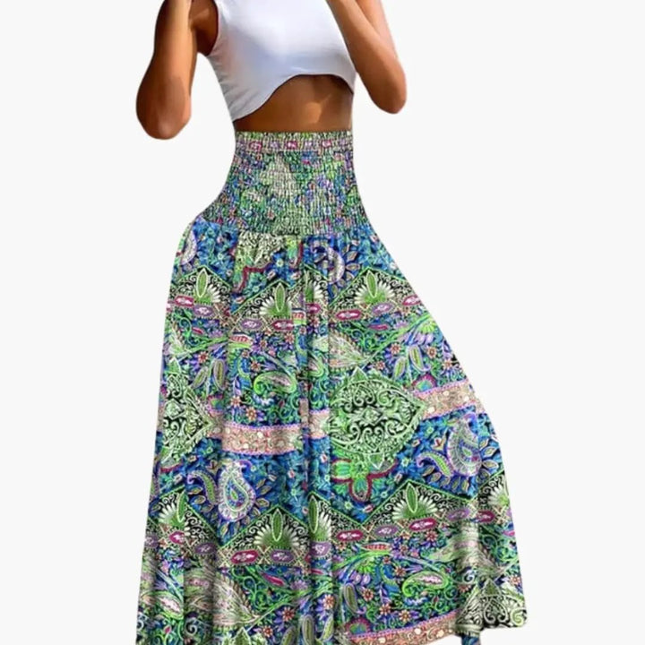 Women's Long A-Line Skirt with Elastic Waistband and Side Pockets