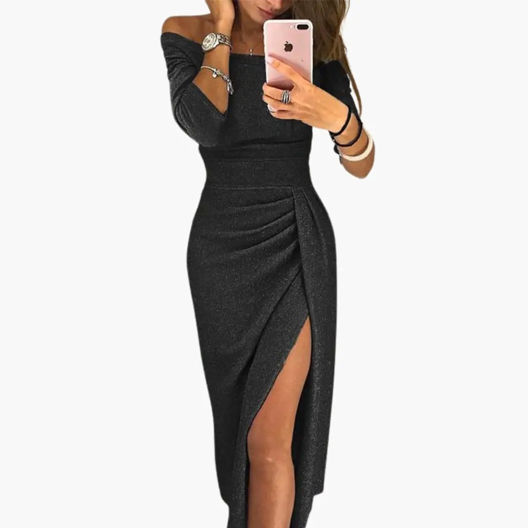 Women’s Long Off - Shoulder Dress with Long Sleeves