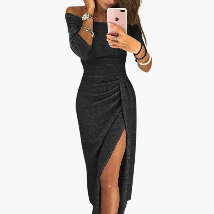 Women’s Long Off - Shoulder Dress with Long Sleeves