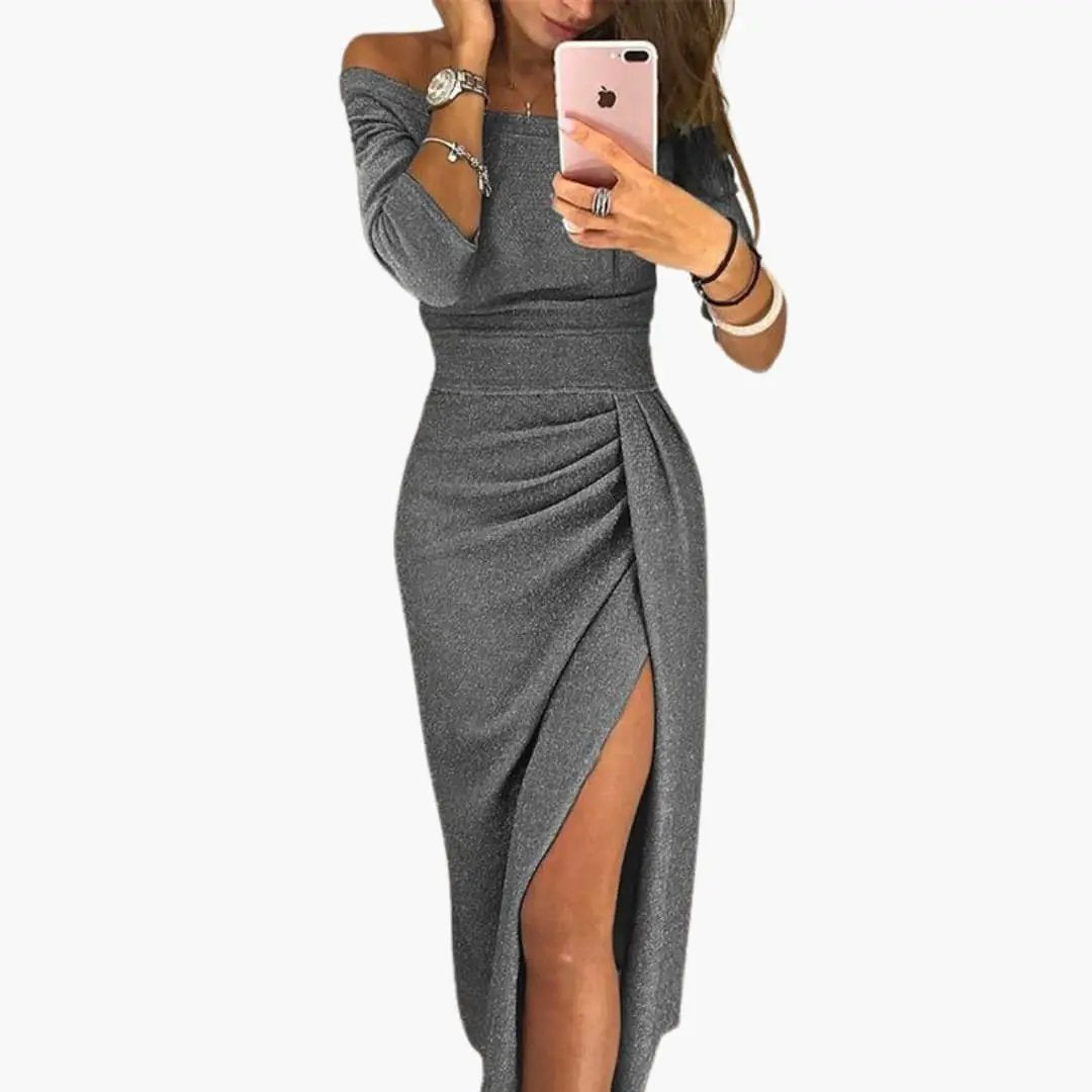 Women’s Long Off - Shoulder Dress with Long Sleeves