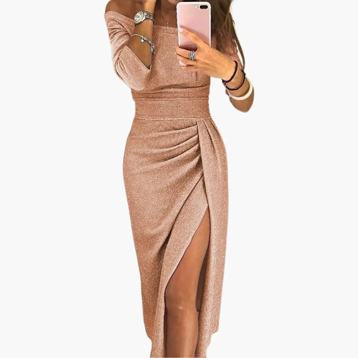 Women’s Long Off - Shoulder Dress with Long Sleeves