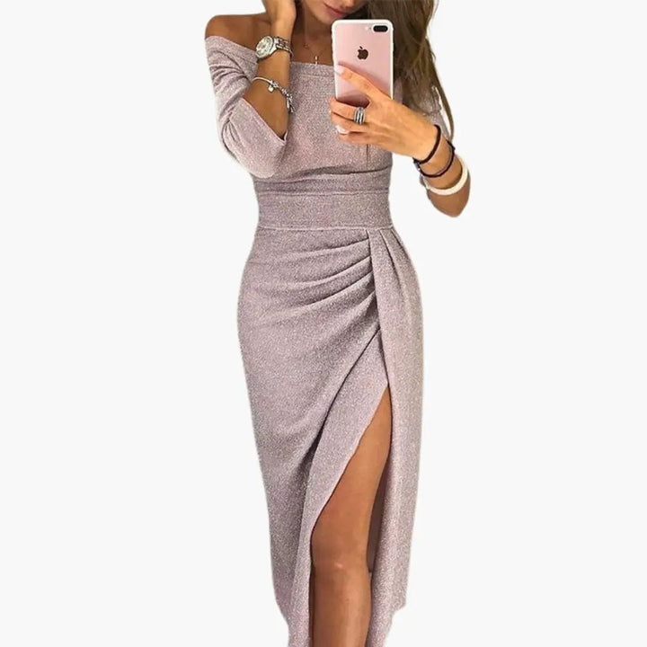 Women’s Long Off - Shoulder Dress with Long Sleeves