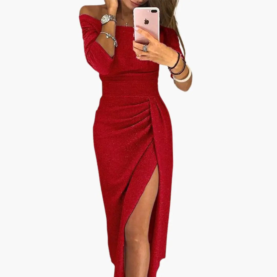 Women’s Long Off - Shoulder Dress with Long Sleeves