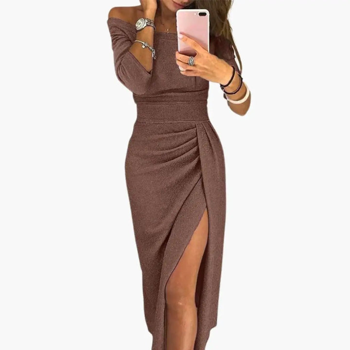Women’s Long Off - Shoulder Dress with Long Sleeves