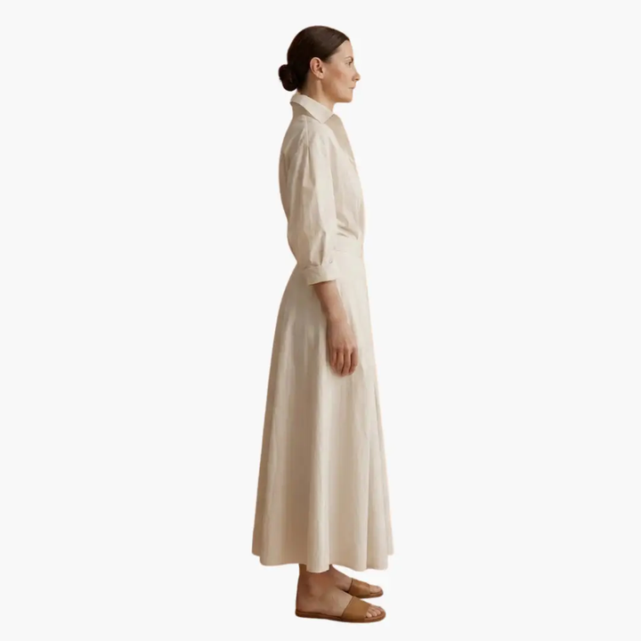Women’s Long Shirt Dress with Waist Detail and Button Front