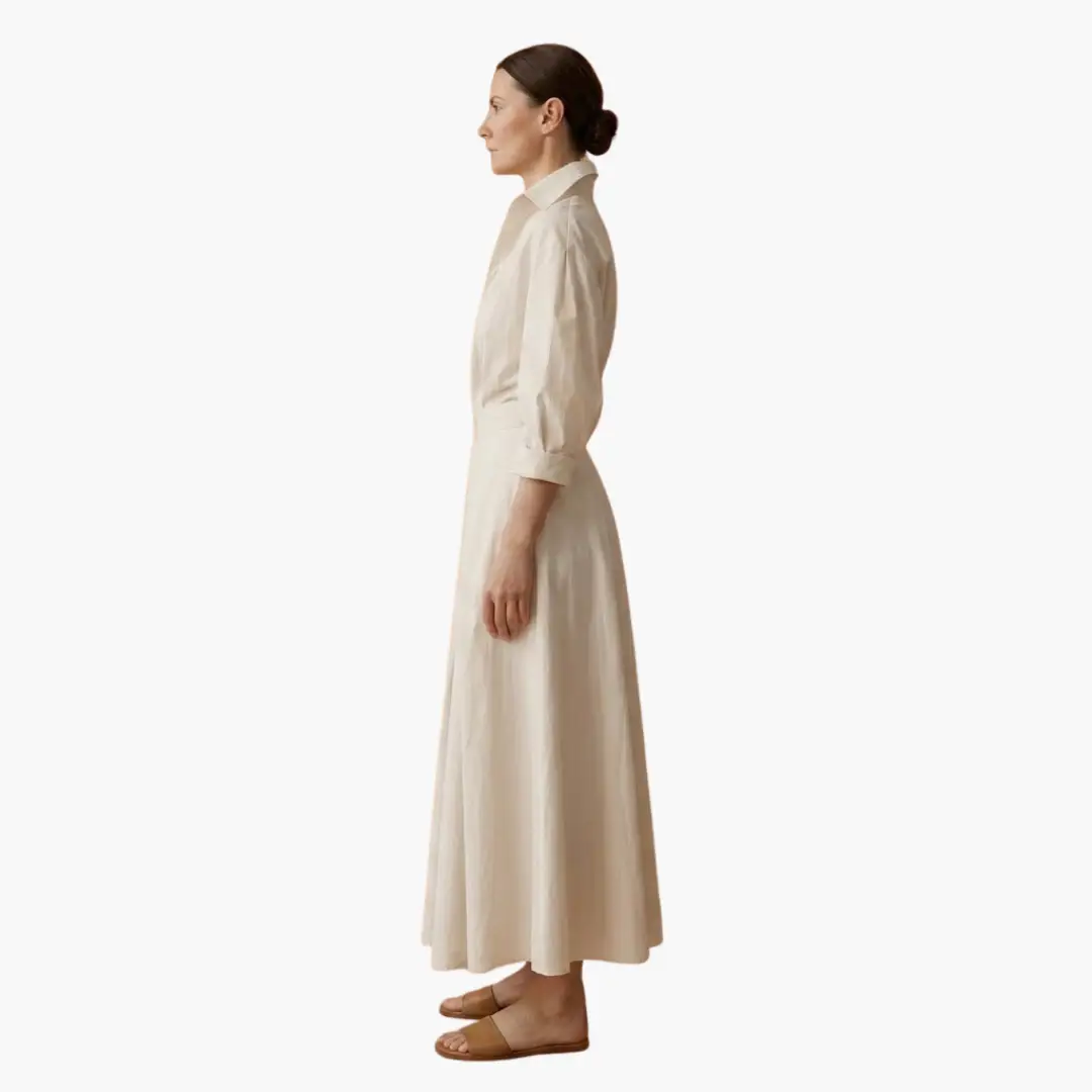 Women’s Long Shirt Dress with Waist Detail and Button Front